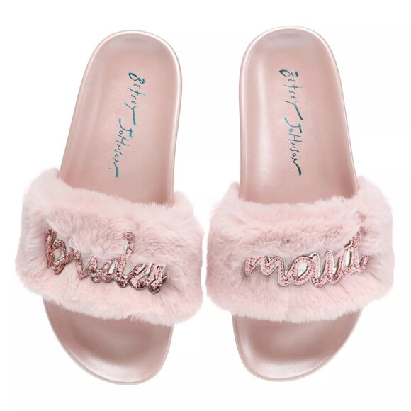 Betsey Johnson “Lori” Bridesmaid Faux Fur Slides – Women’s 8 – NEW - Picture 1 of 11